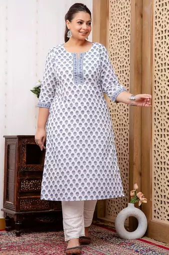 White  pure cotton printed kurti for women