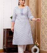 White  pure cotton printed kurti for women