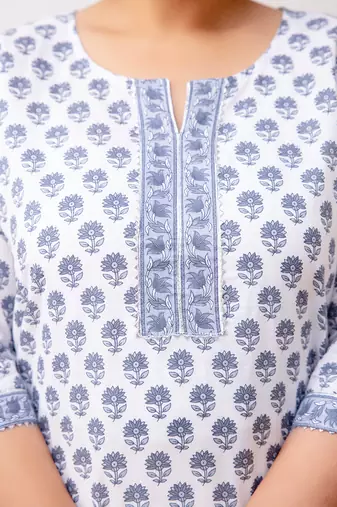 White  pure cotton printed kurti for women