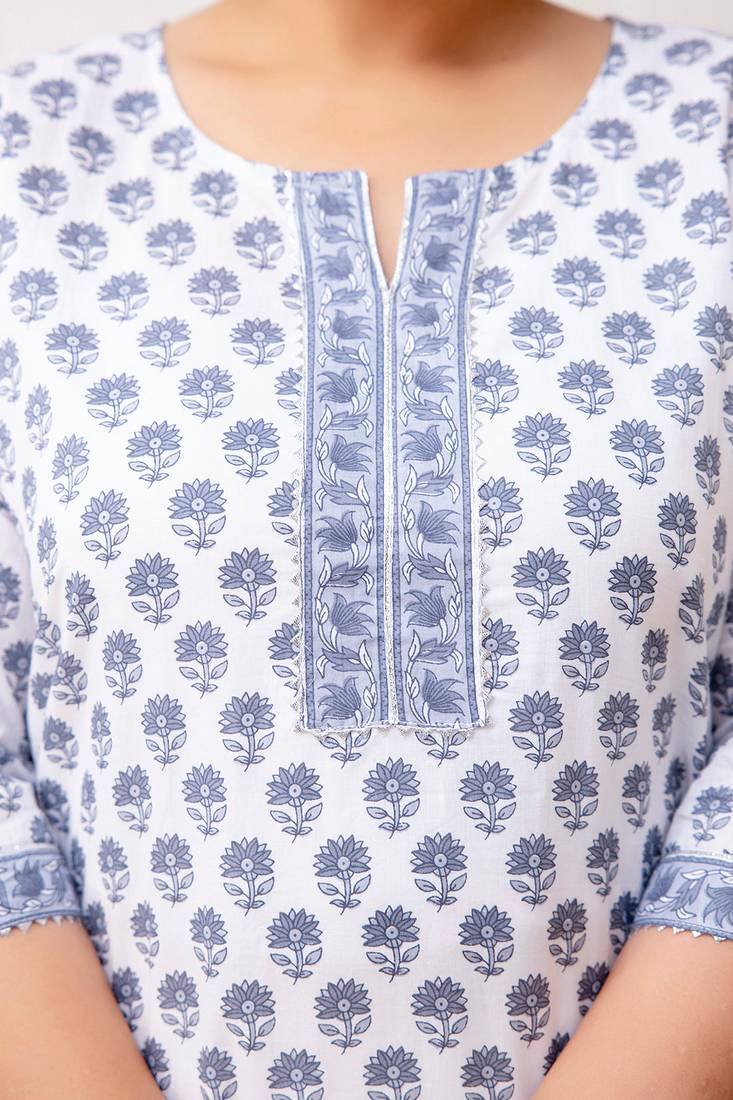 White  pure cotton printed kurti for women