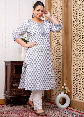 White  pure cotton printed kurti for women 3