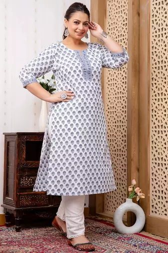 White  pure cotton printed kurti for women