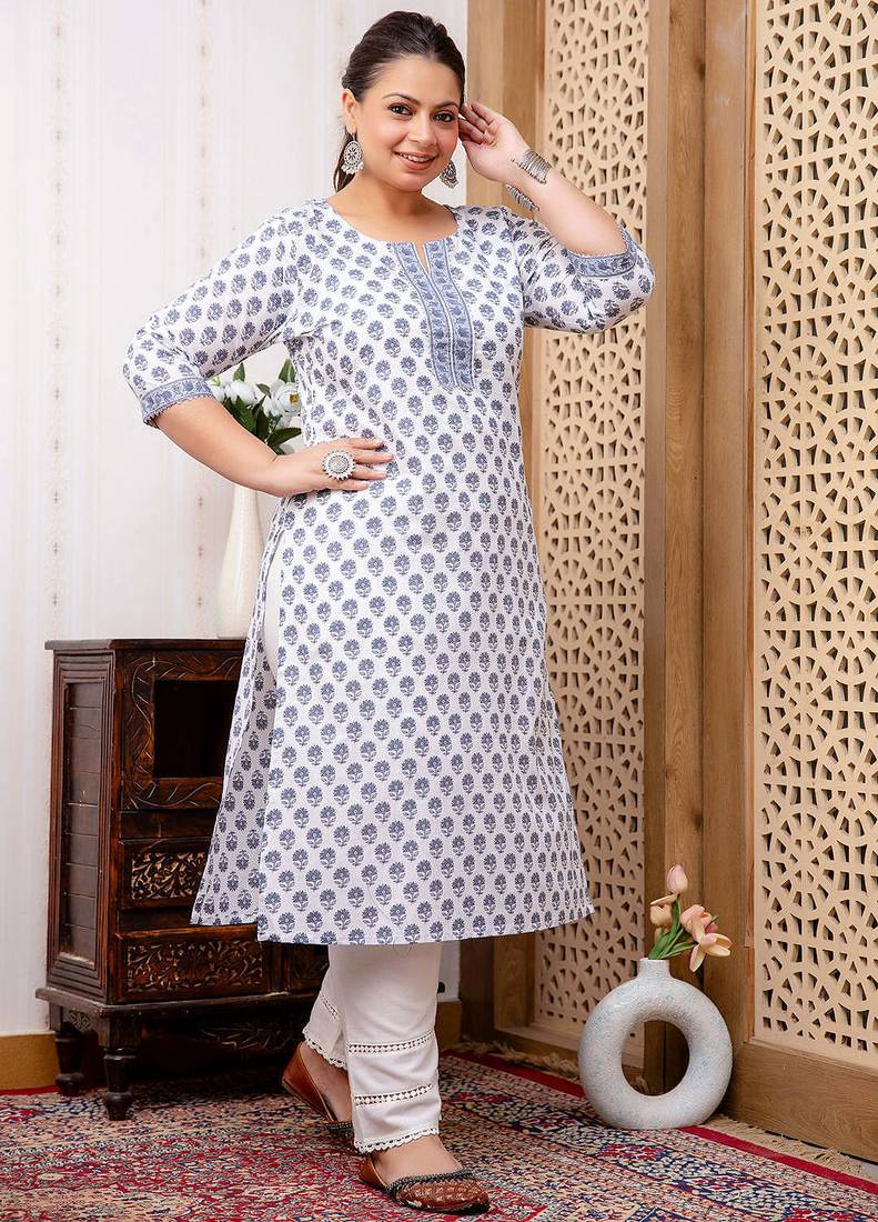 White  pure cotton printed kurti for women