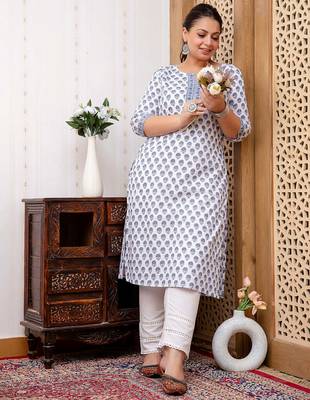 White  pure cotton printed kurti for women 4