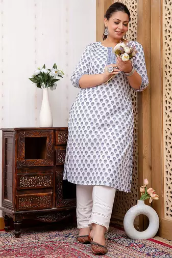 White  pure cotton printed kurti for women