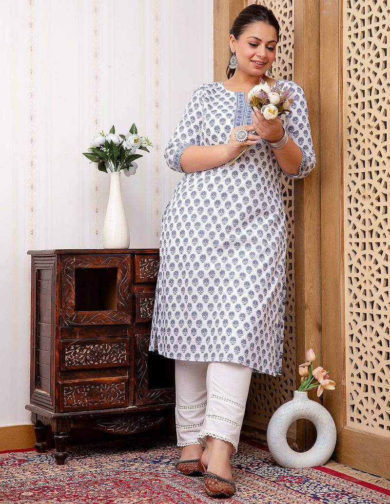 White  pure cotton printed kurti for women