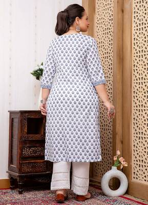 White  pure cotton printed kurti for women 5