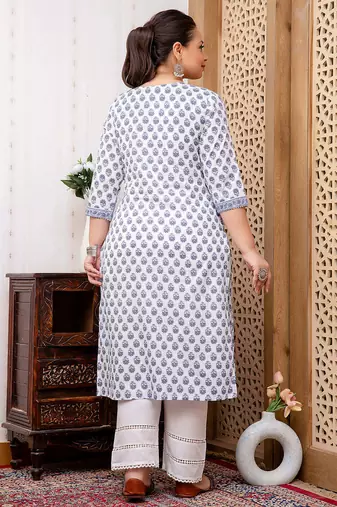 White  pure cotton printed kurti for women