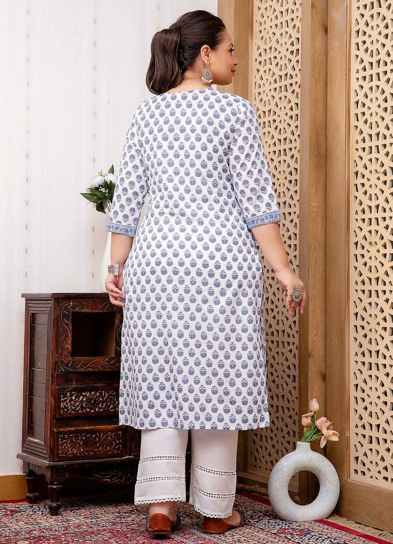 White  pure cotton printed kurti for women