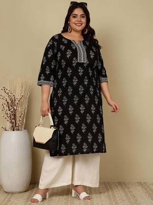 Black  pure cotton printed kurti for women 1