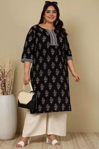 Black  pure cotton printed kurti for women