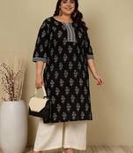 Black  pure cotton printed kurti for women