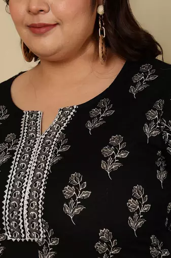 Black  pure cotton printed kurti for women