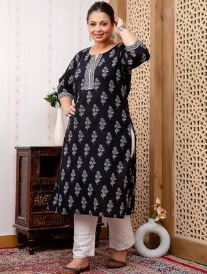 Black  pure cotton printed kurti for women 4