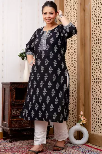 Black  pure cotton printed kurti for women