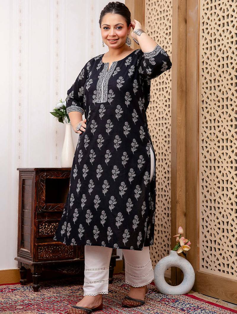 Black  pure cotton printed kurti for women