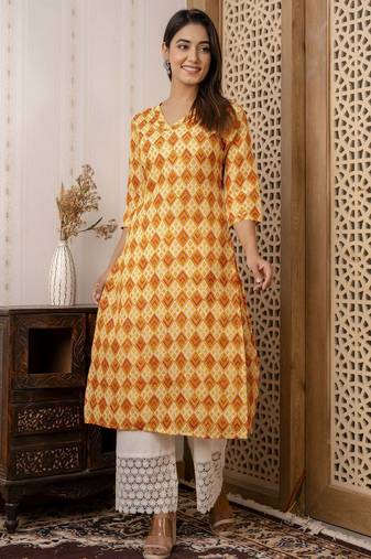 Yellow  pure cotton printed kurti for women