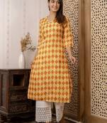Yellow  pure cotton printed kurti for women