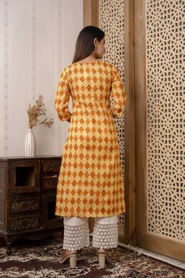 Yellow  pure cotton printed kurti for women 4