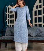 Blue  pure cotton printed kurti for women