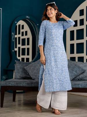 Blue  pure cotton printed kurti for women 3