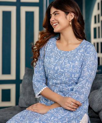 Blue  pure cotton printed kurti for women 5