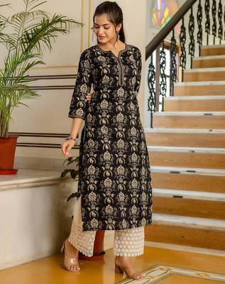 Black  pure cotton printed kurti for women 1
