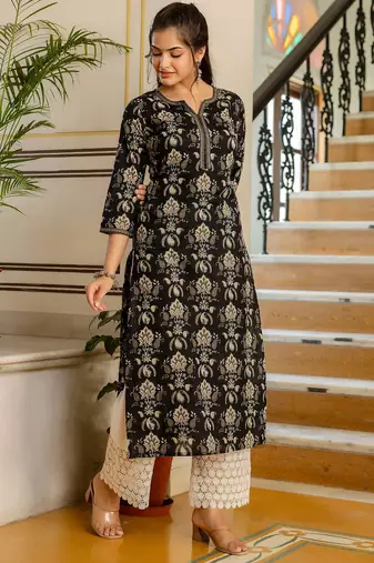 Black  pure cotton printed kurti for women