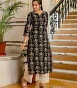 Black  pure cotton printed kurti for women