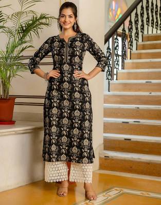 Black  pure cotton printed kurti for women 2