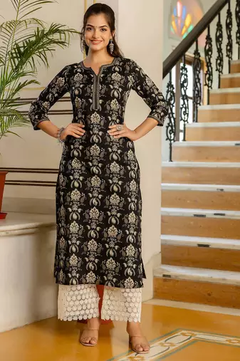 Black  pure cotton printed kurti for women