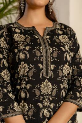 Black  pure cotton printed kurti for women 3