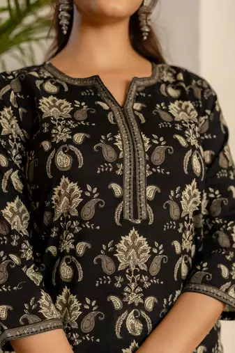 Black  pure cotton printed kurti for women