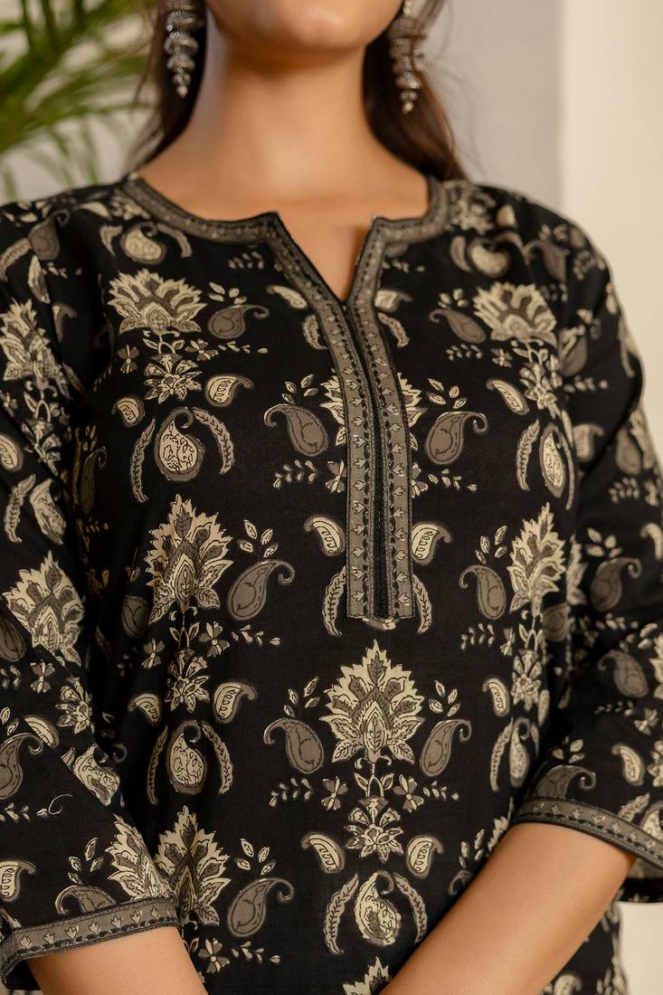 Black  pure cotton printed kurti for women