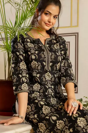 Black  pure cotton printed kurti for women