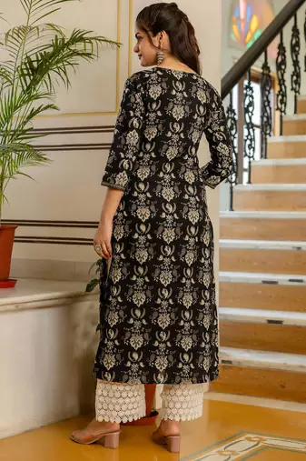 Black  pure cotton printed kurti for women