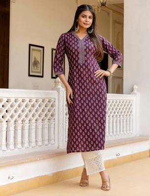 Burgundy  pure cotton printed kurti for women 1