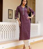 Burgundy  pure cotton printed kurti for women