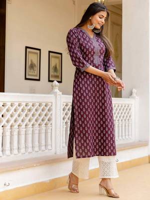 Burgundy  pure cotton printed kurti for women 3