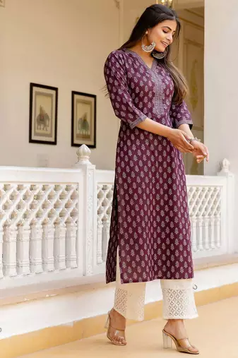 Burgundy  pure cotton printed kurti for women