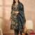 Women’s blue silk blend floral embroidered kurta with trouser & dupatta 