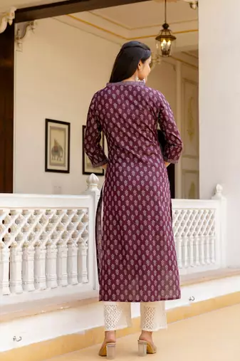 Burgundy  pure cotton printed kurti for women
