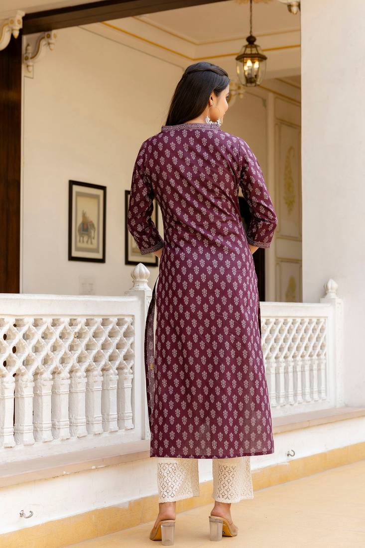 Burgundy  pure cotton printed kurti for women
