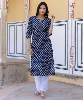 Blue  pure cotton printed kurti for women 1