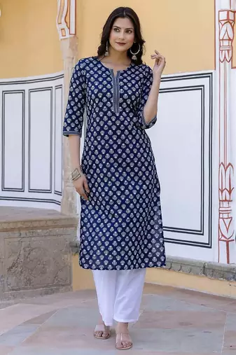 Blue  pure cotton printed kurti for women