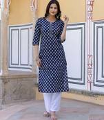 Blue  pure cotton printed kurti for women