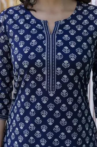 Blue  pure cotton printed kurti for women