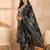 Women’s blue silk blend floral embroidered kurta with trouser & dupatta 