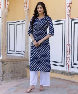 Blue  pure cotton printed kurti for women 3