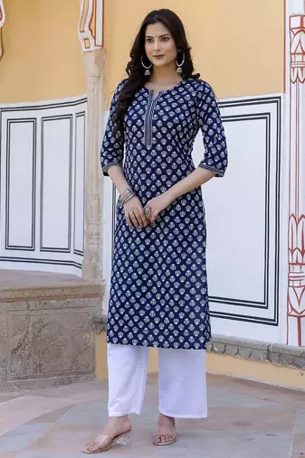Blue  pure cotton printed kurti for women